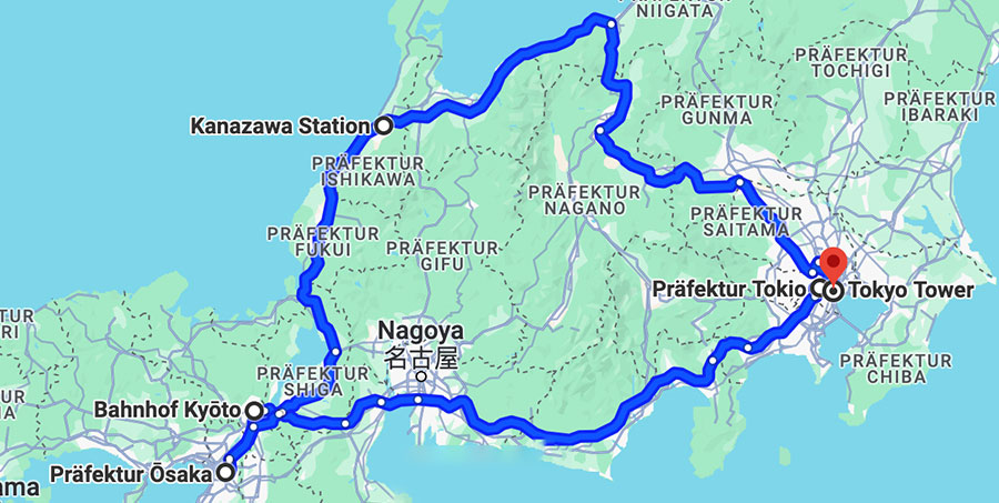 Japan Map 3 weeks Roundtrip